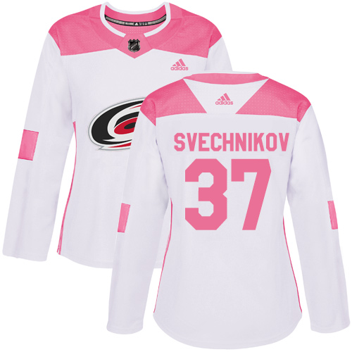 Women's Andrei Svechnikov Authentic White/Pink Jersey: Hockey #37 Carolina Hurricanes Fashion