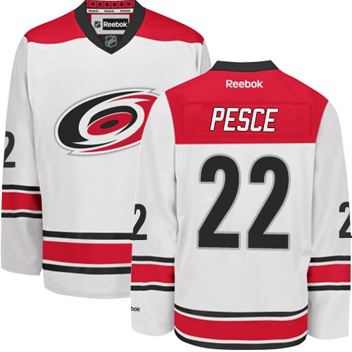 Men's Brett Pesce Authentic White Away Jersey: Hockey #22 Carolina Hurricanes