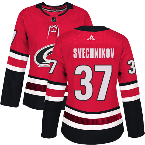 Women's Andrei Svechnikov Authentic Red Home Jersey: Hockey #37 Carolina Hurricanes
