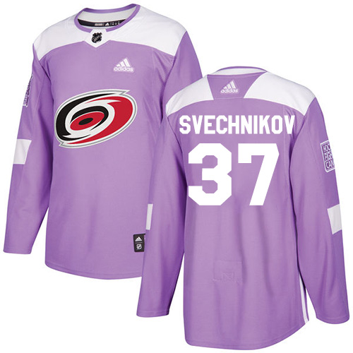 Men's Andrei Svechnikov Authentic Purple Jersey: Hockey #37 Carolina Hurricanes Fights Cancer Practice
