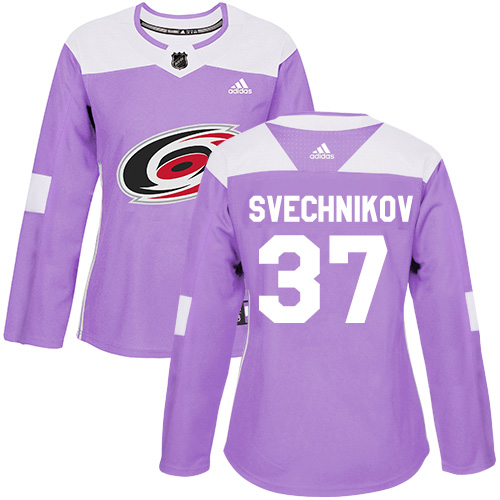 Women's Andrei Svechnikov Authentic Purple Jersey: Hockey #37 Carolina Hurricanes Fights Cancer Practice